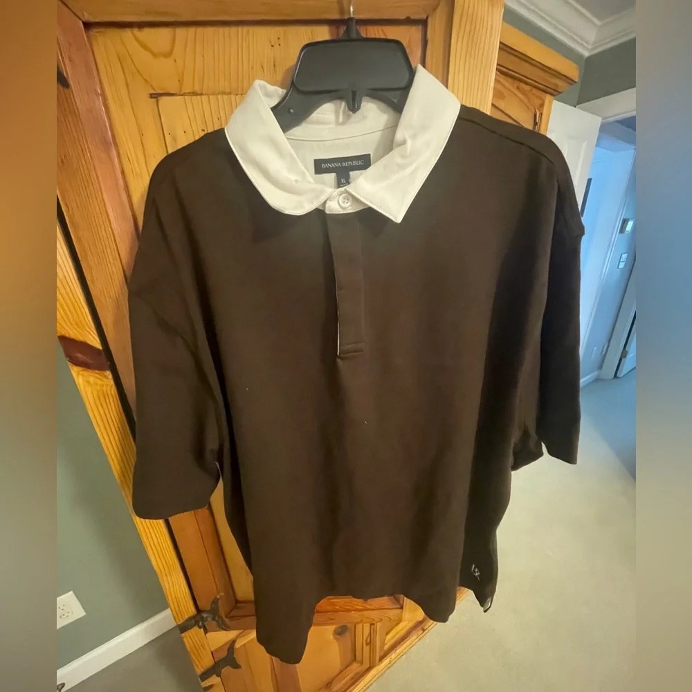 NWT Banana Republic Brown and Cream Polo Shirt Classic Style | XL